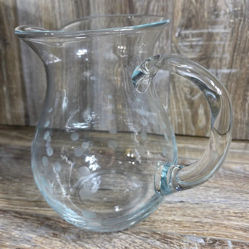 Mikasa Cheers Round Pitcher 3.25 Qt Etched Polka Dot Crystal Glass 5065536 Clear